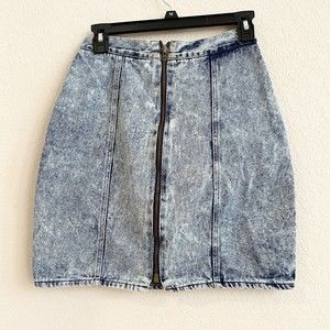 Vintage Y2K Blue Jeans Mini Skirt Zip Front Switch USA 90s Juniors‎ 9/10